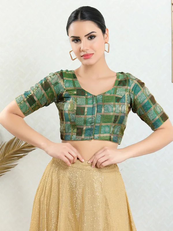 Green jacquard ready made blouse