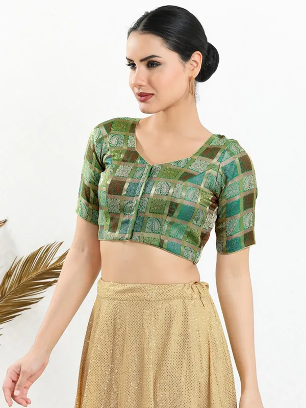 Green jacquard ready made blouse