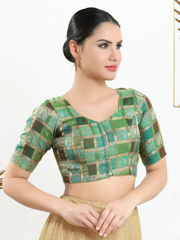Green jacquard ready made blouse