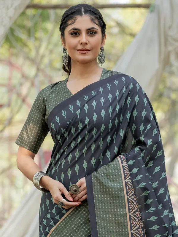 Green kozi silk printed saree for festive