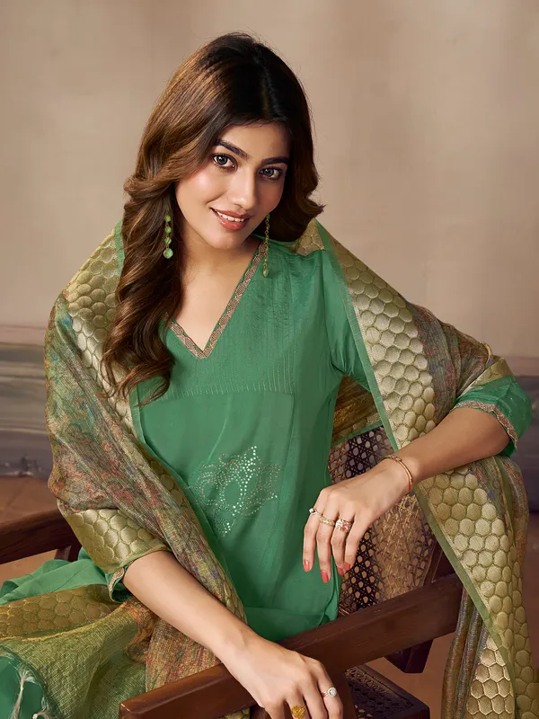 Green kurti set for women in silk