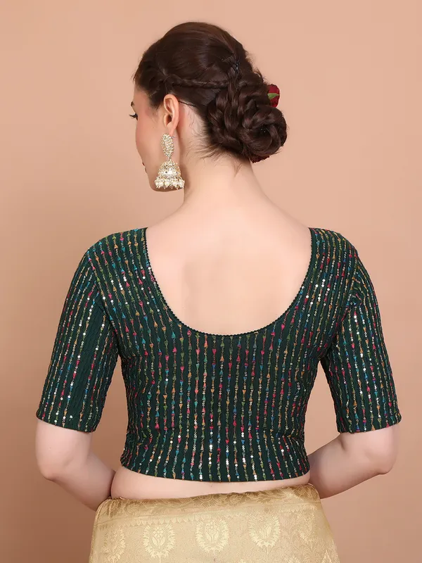 Green lycra embroidered strechable ready made blouse