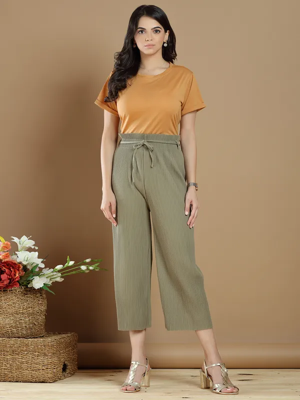 Green lycra palazzo pant for casual look
