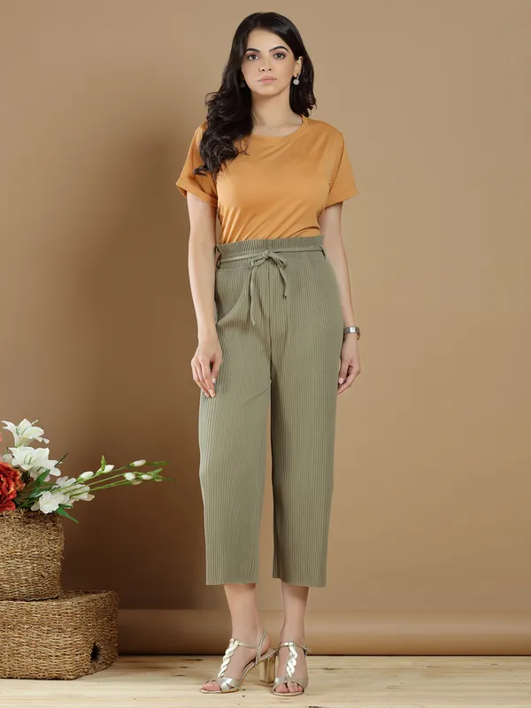 Green lycra palazzo pant for casual look