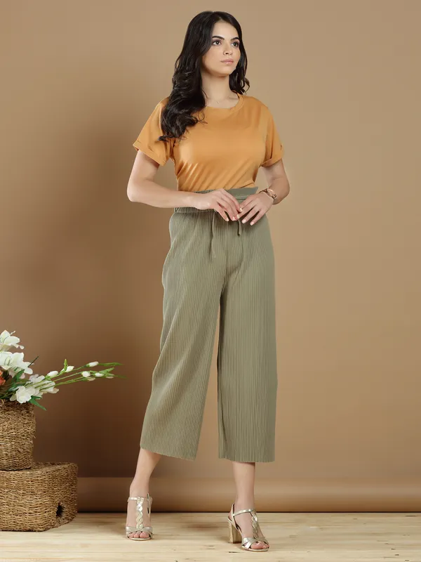 Green lycra palazzo pant for casual look