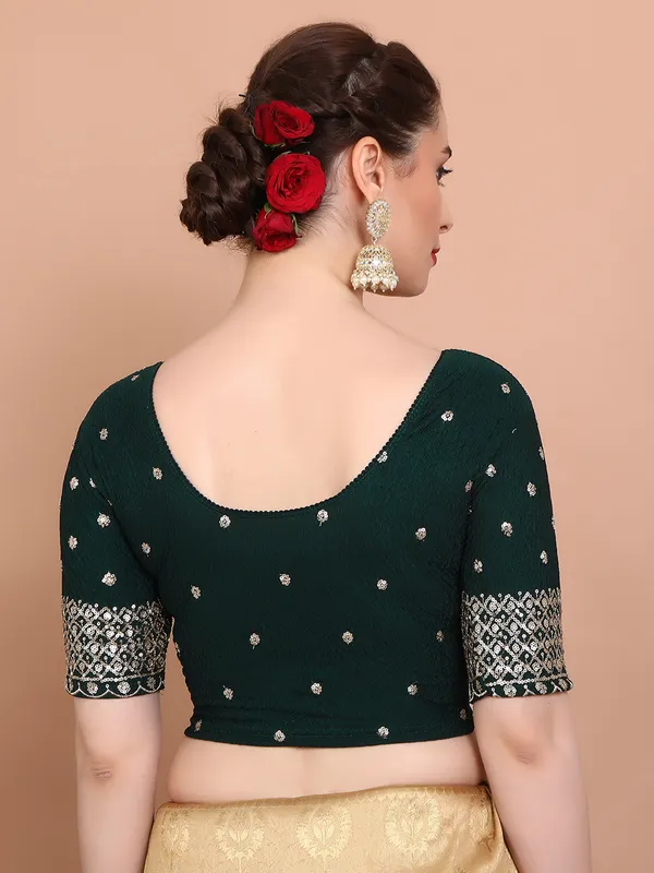 Green lycra strechable embroidered ready made blouse