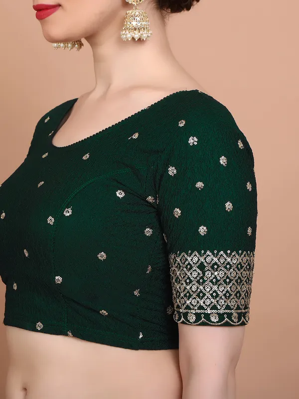 Green lycra strechable embroidered ready made blouse