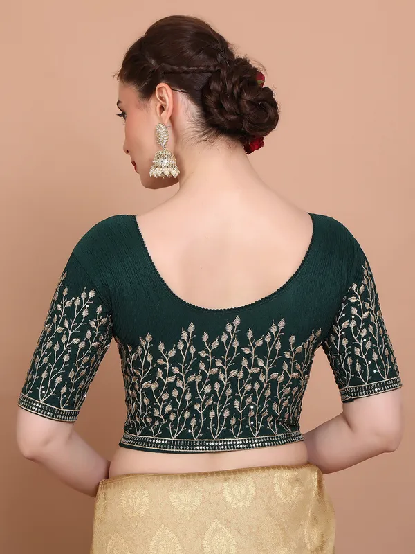 Green lycra strechable embroidered ready made blouse for women