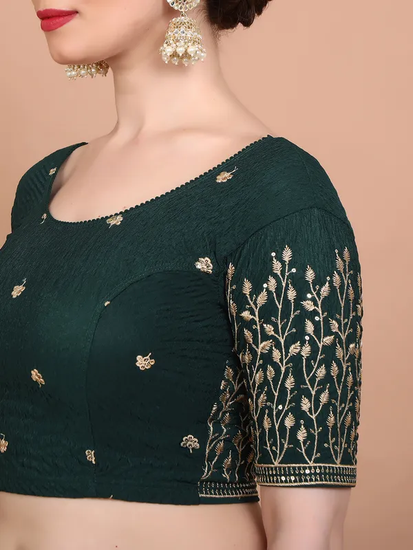 Green lycra strechable embroidered ready made blouse for women
