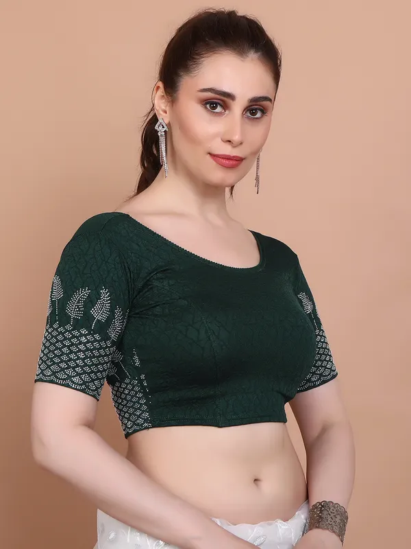 Green lycra strechable ready made blouse