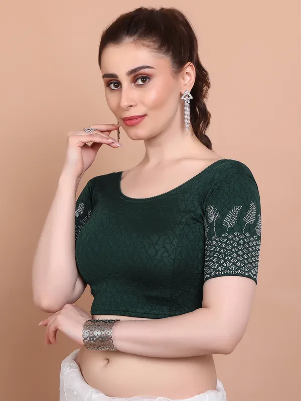 Green lycra strechable ready made blouse