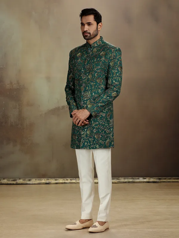 Green modal silk festive indo western outfit