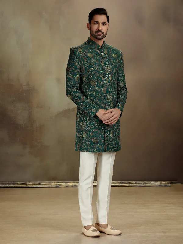 Green modal silk festive indo western outfit