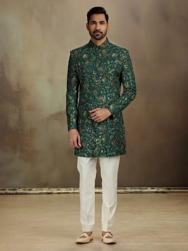 Green modal silk festive indo western outfit