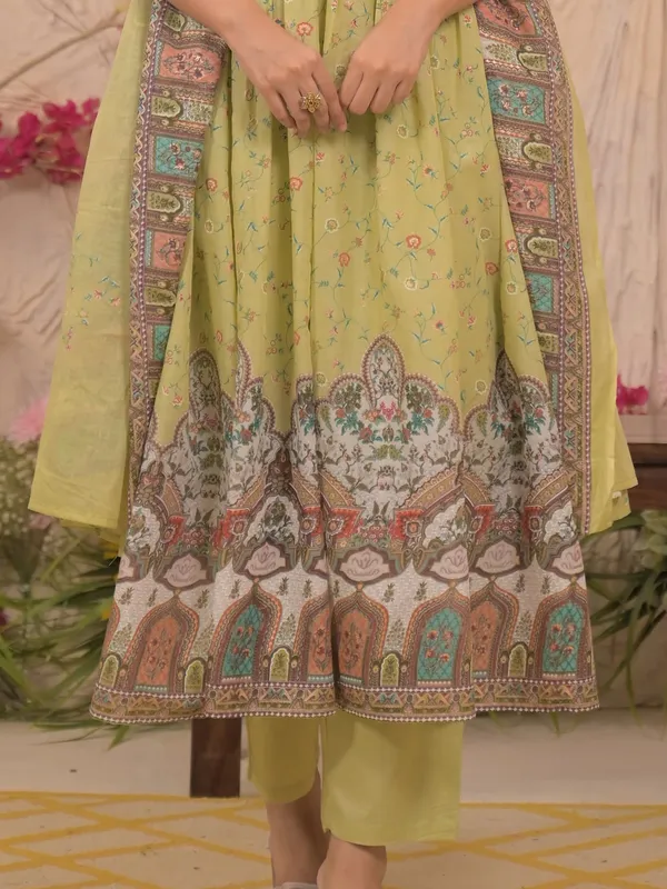 Green mulmul kurti set with aabla embroidery