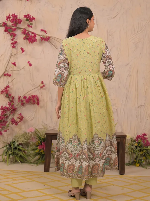 Green mulmul kurti set with aabla embroidery
