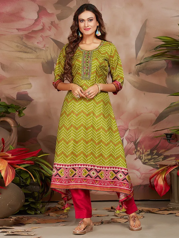 Green muslin silk printed long kurti
