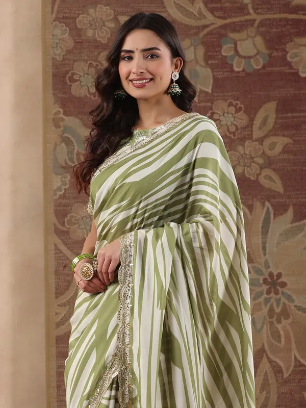 Green muslin silk printed saree