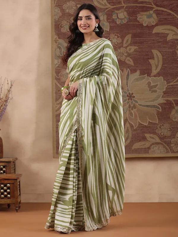 Green muslin silk printed saree