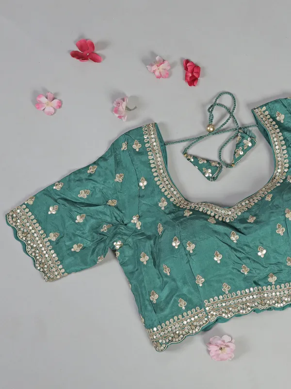 Green organza saree with ready made blouse