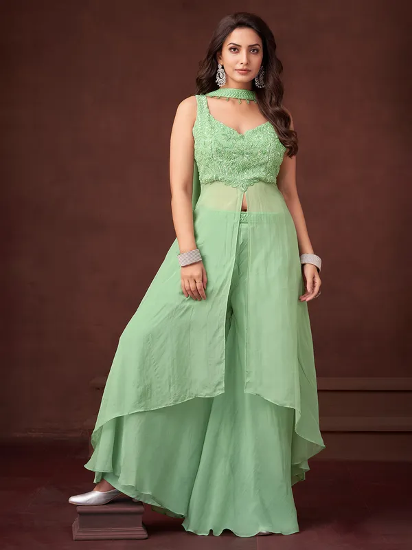 Green palazzo suit in soft georgette