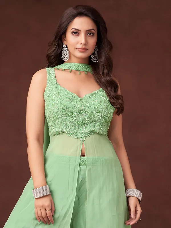Green palazzo suit in soft georgette