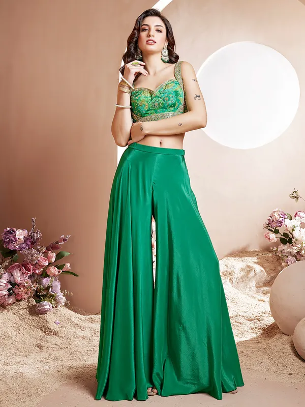 Green palazzo suit in soft silk