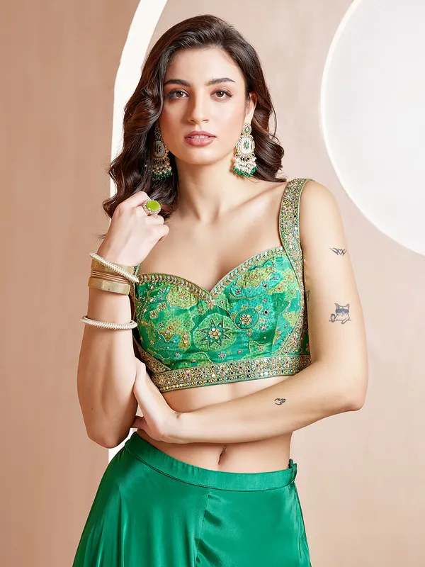 Green palazzo suit in soft silk