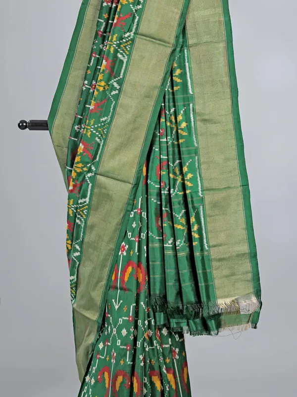 Green patola silk saree for mehendi ready