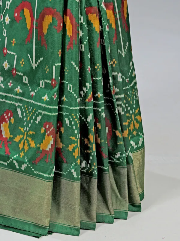Green patola silk saree for mehendi ready