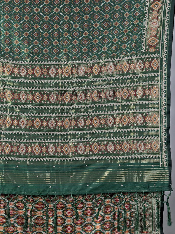 Green patola silk saree for wedding wear for women