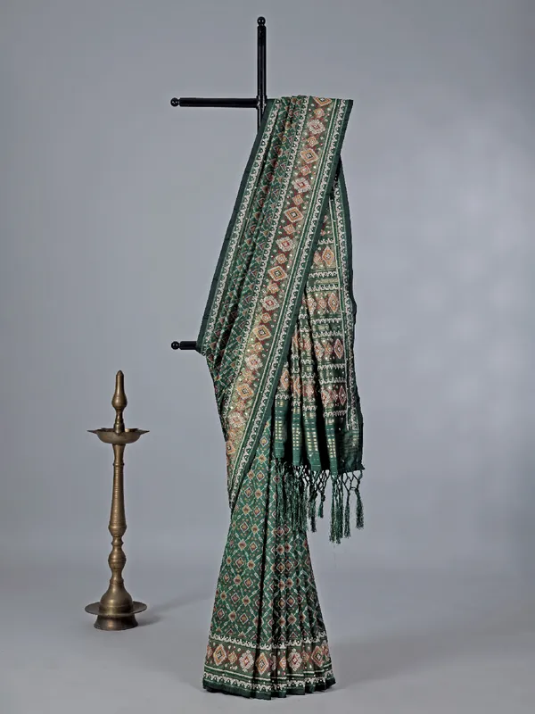 Green patola silk saree for wedding wear for women