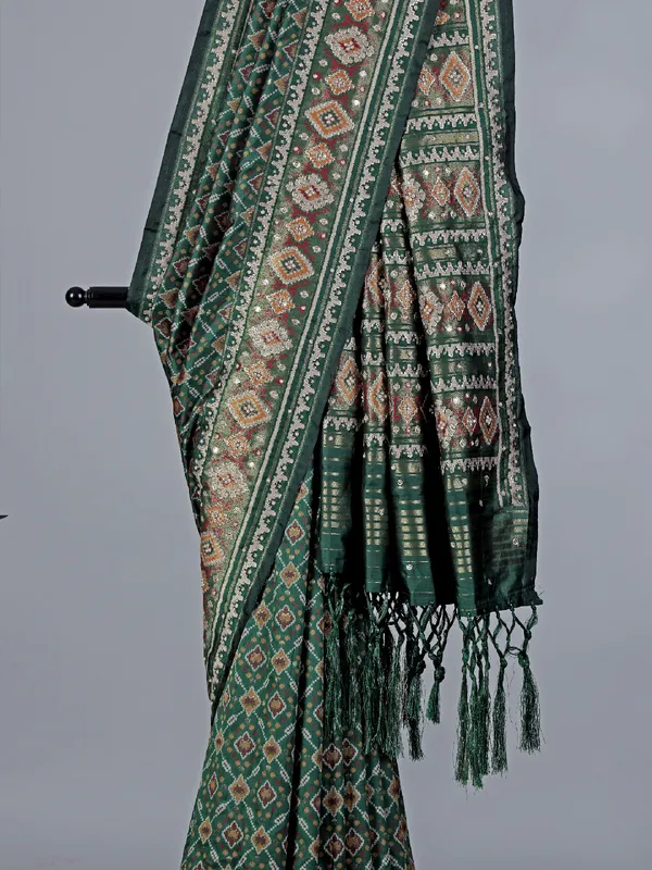 Green patola silk saree for wedding wear for women