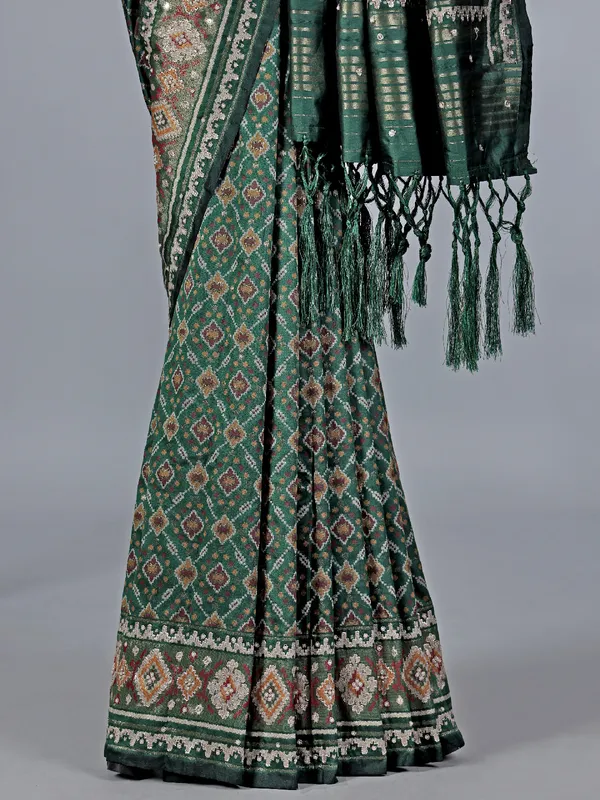 Green patola silk saree for wedding wear for women