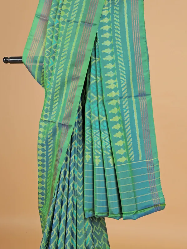 Green patola silk saree with print