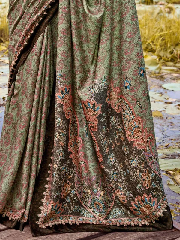Green printed bhagalpuri silk saree elegance