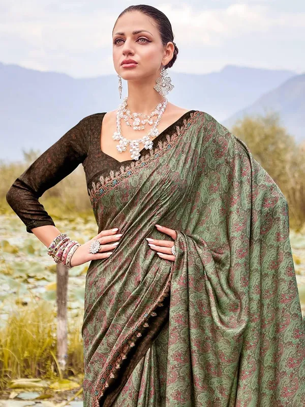 Green printed bhagalpuri silk saree elegance