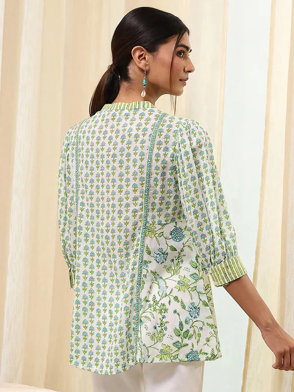 Green printed cotton casual kurti for women