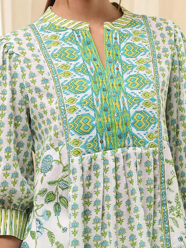 Green printed cotton casual kurti for women