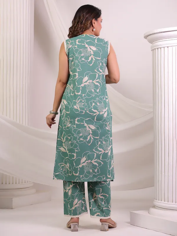 Green printed cotton kurti set for women