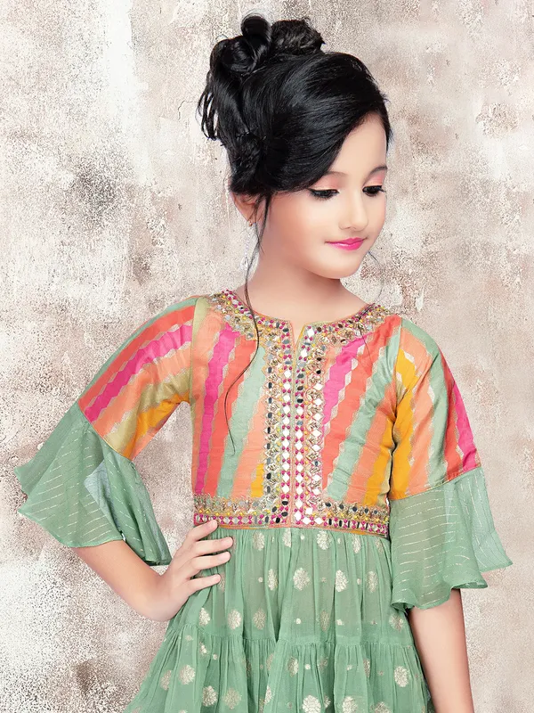 Green printed georgette palazzo suit