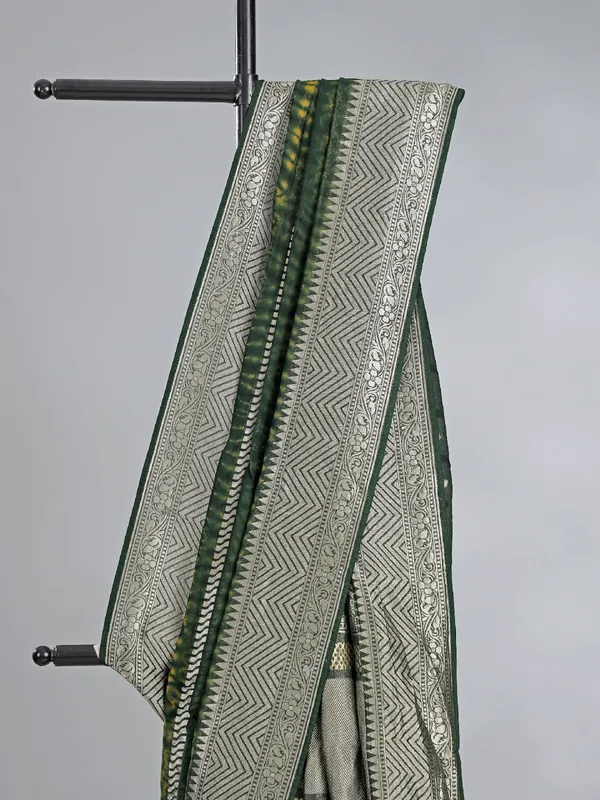 Green printed georgette saree with unstitched blouse