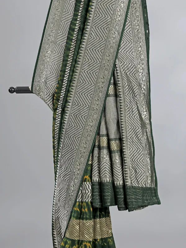 Green printed georgette saree with unstitched blouse