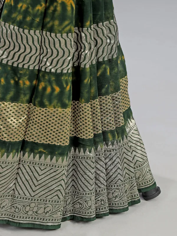 Green printed georgette saree with unstitched blouse