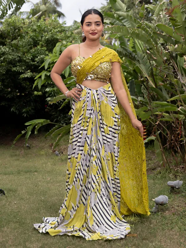 Green printed indowestern suit for women