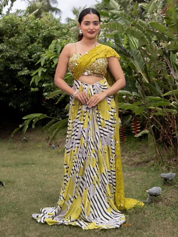Green printed indowestern suit for women