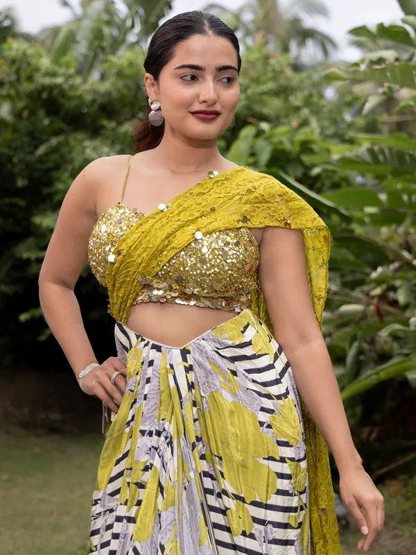Green printed indowestern suit for women