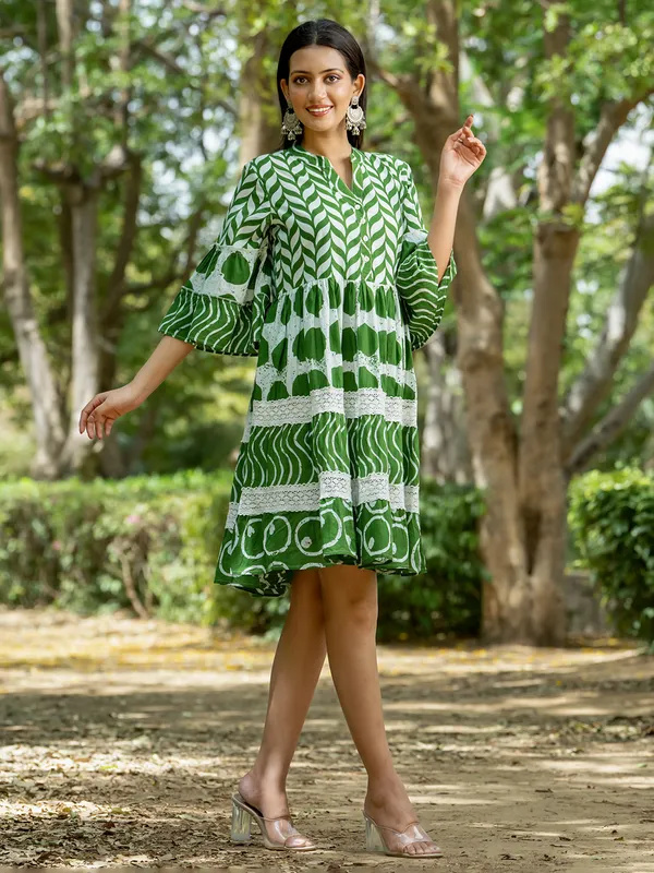 Green printed kurti in cotton silk