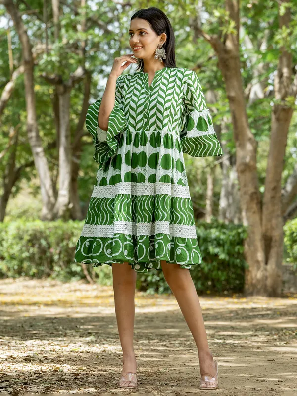 Green printed kurti in cotton silk