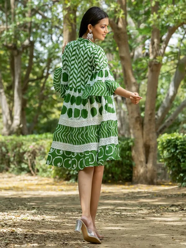 Green printed kurti in cotton silk
